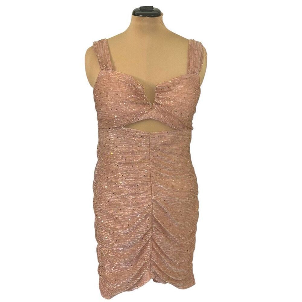 MORGAN & CO Ruched Cutout Sequin Minidress In Rose Gold Size XL NEW - Picture 13 of 15